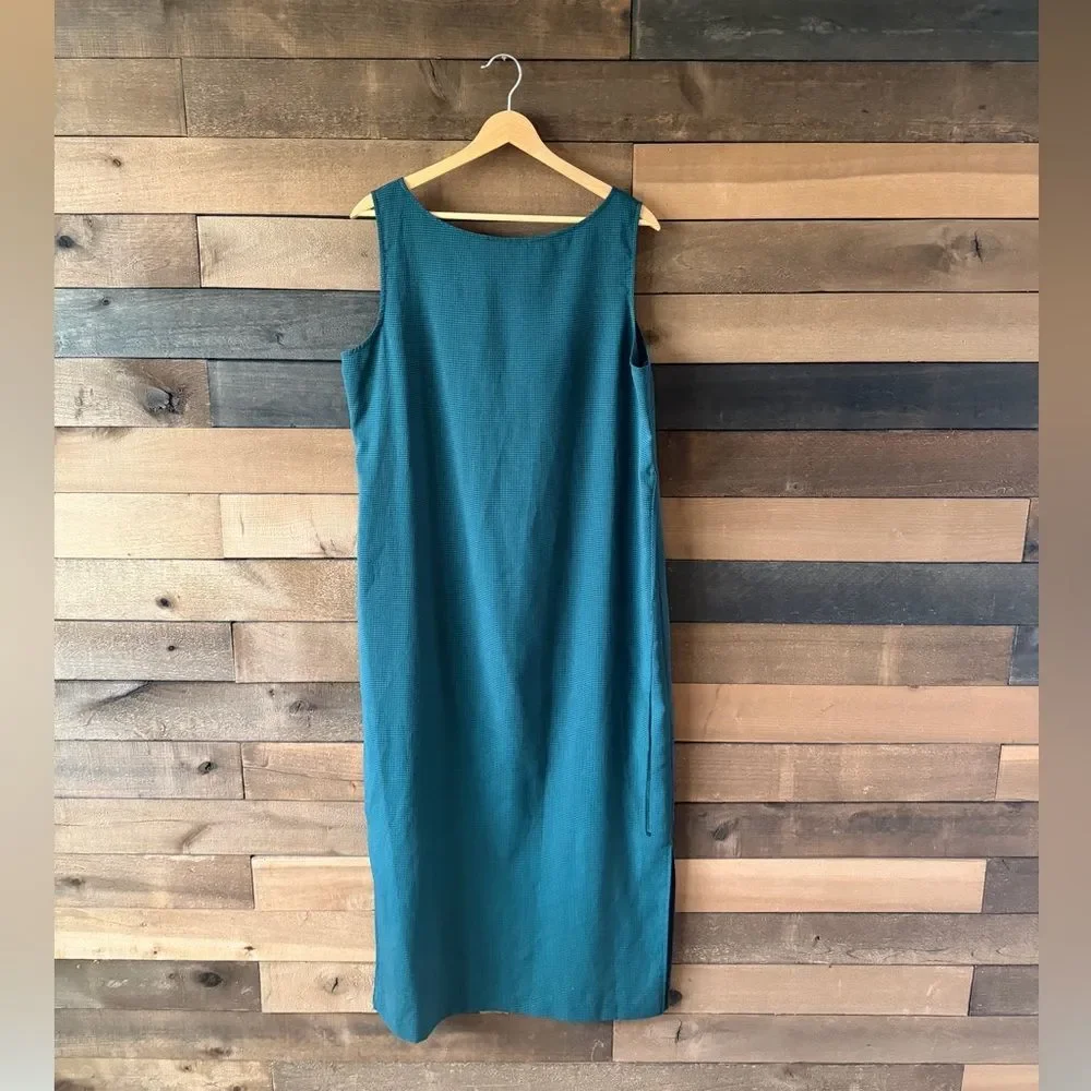 Vintage Kathie Lee Collection Teal Checkered Sleeveless Midi Dress Minimal 90s - Picture 5 of 9